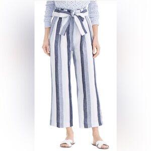 NEW J. Crew POINT SUR PAPERBAG STRIPE LINEN PANTS IN BLUE IVORY MULTI Size 14